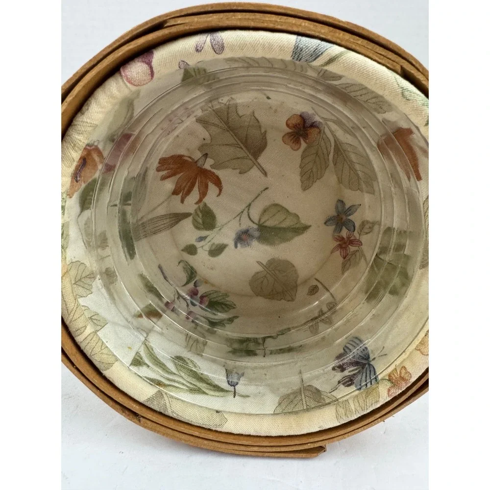 Longaberger 2006 Round Woven Basket Leather Handles Botanical Liner Protector